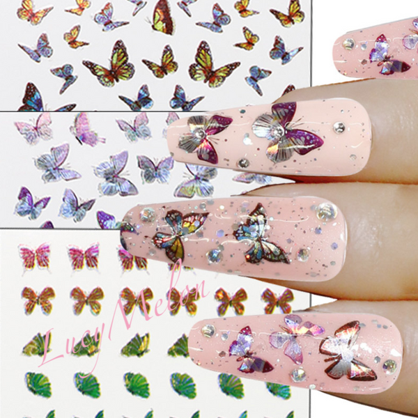 Butterfly Nail Sticker Art Holographic Laser cut Manicure Xmas Christmas Decals