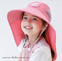 Girls Boys Sun bucket hat wide brim neck flap Beach legionnaires swim cap UVF50+
