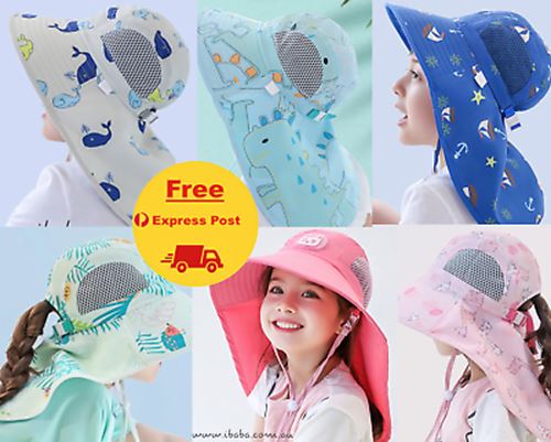 Girls Boys Sun bucket hat wide brim neck flap Beach legionnaires swim cap UVF50+