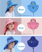 Girls Boys Sun bucket hat wide brim neck flap Beach legionnaires swim cap UVF50+