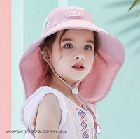 Girls Boys Sun bucket hat wide brim neck flap Beach legionnaires swim cap UVF50+