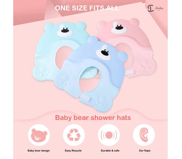 Silicone shower hat cap Baby Bear bath girl boy adjustable shampoo hair shield