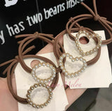 Hair Band Ties Rope Elastic Scrunchies Women Girls Accessories brown heart pearl