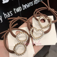 Hair Band Ties Rope Elastic Scrunchies Women Girls Accessories brown heart pearl