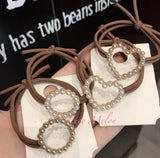 Hair Band Ties Rope Elastic Scrunchies Women Girls Accessories brown heart pearl