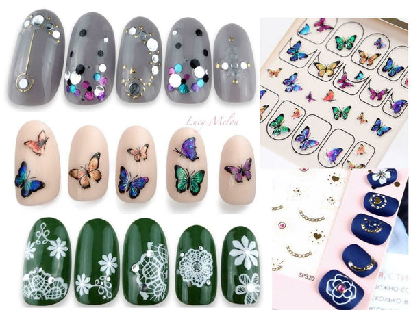 Nail Art Stickers Luxury decals manicure xmas christmas Butterfly diamante look