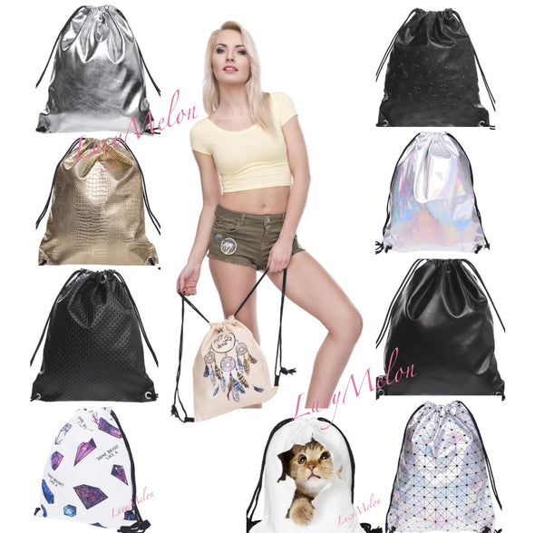Designer Drawstring Bag black skull shopping Fashion Gym VSCO uni leather school