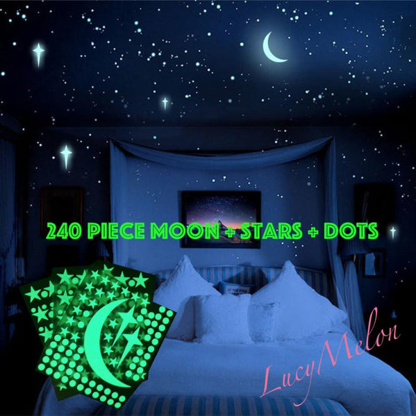 Glow In The Dark Moon Stars Dots Space Solar System Wall Sticker Kids unicorn