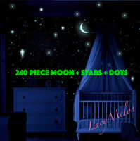 240 Pc Skinny Moon + Stars + Dots Glow in the Dark