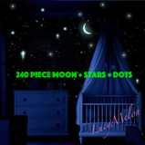 240 Pc Skinny Moon + Stars + Dots Glow in the Dark