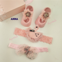 Baby Girl Headbands Handmade Xmas Baby shower kid newborn bow shoe set Turban