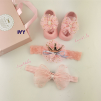 Baby Girl Headbands Handmade Xmas Baby shower kid newborn bow shoe set Turban