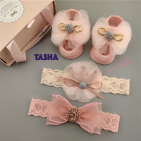 Baby Girl Headbands Handmade Xmas Baby shower kid newborn bow shoe set Turban