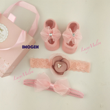 Baby Girl Headbands Handmade Xmas Baby shower kid newborn bow shoe set Turban